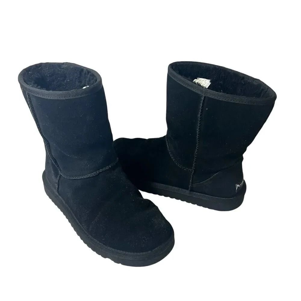 Koolaburra By Ugg Black Short Winter Boots Sherpa Lining Pull On Women's Size 7